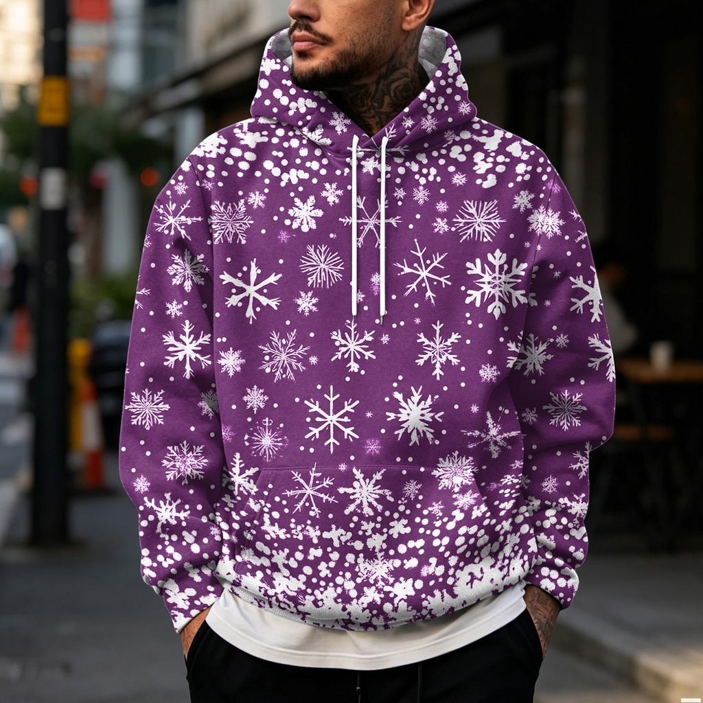 Men's Christmas Print Hoodie with Large Pockets, Casual Loose Fit Pullover for Holiday