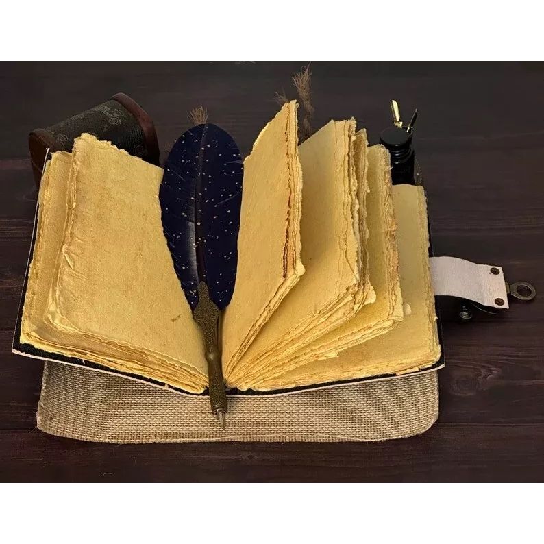 Angel with Tears Leather Journal 200 Pages of Antique Handmade Deckle Edge Paper