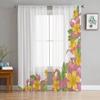 Blooming Flowers In Vintage Style Tulle Curtains for Living Room Decoration Modern Veil Chiffon Curtains Bedroom Sheer Voile