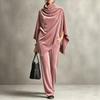 Ensemble Deux Pièces Velours Couleur Unie Automne Hiver Femme Cape Top Pantalon Large Tenue Élégante