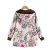 Dámská bunda s dlouhým rukávem, zipem s kapucí, tlustý kompozitní plyš Vintage květinový potisk nadměrných velikostí, s kapucí
