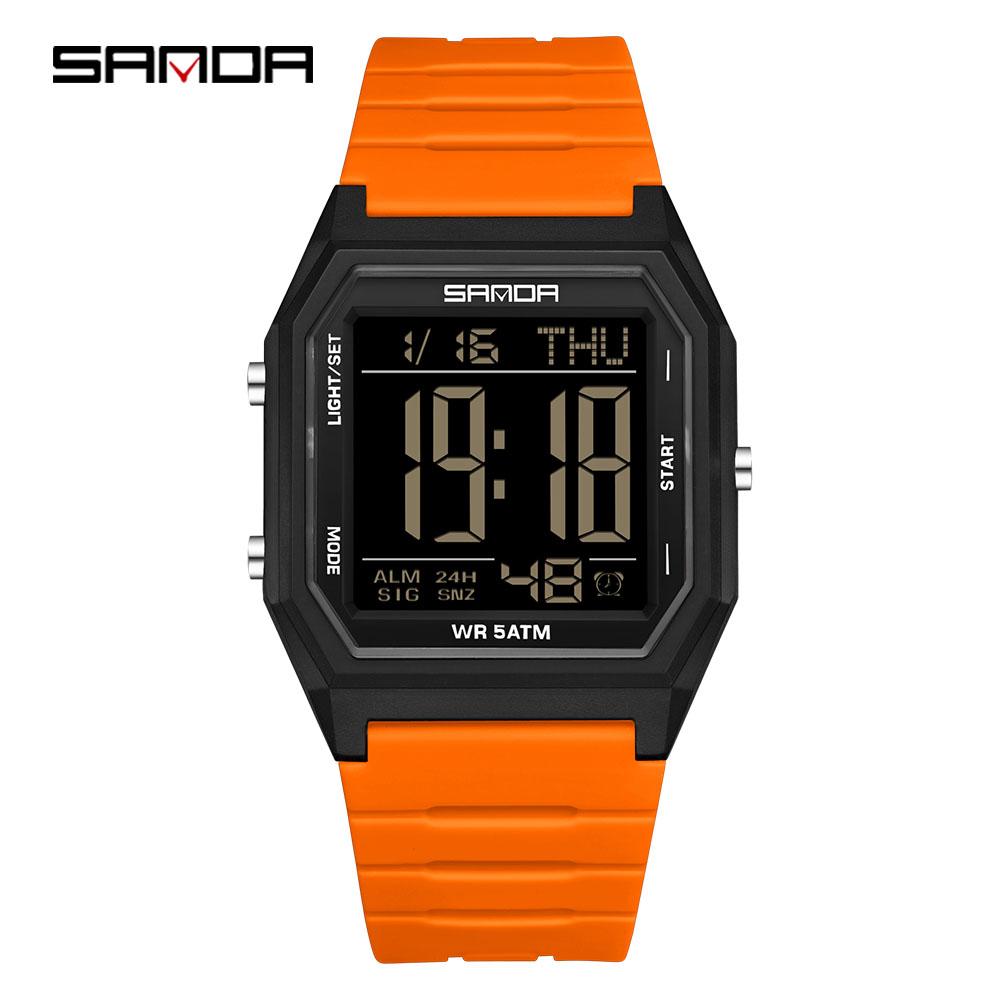 SANDA 6355 Fashion Student Electronic Watch Square Multi Functional Waterproof LED Night Light Outdoor Sports Men's Watch Reloj