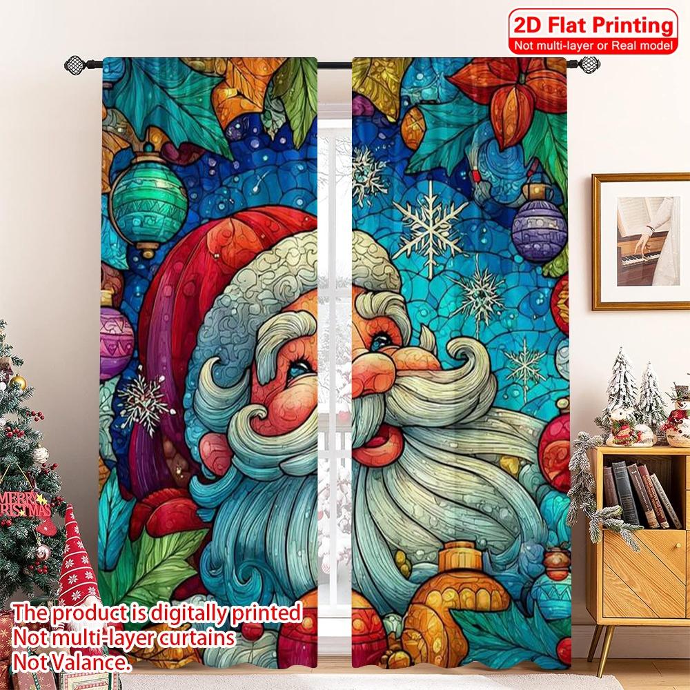

Set Of 2 Flat Printing Merry Christmas Curtain Father Versatile Fabric Without Electricity Festive Wall Decor Perfect Polyester W100*H70(CM)-Rod Pocket&2PCS