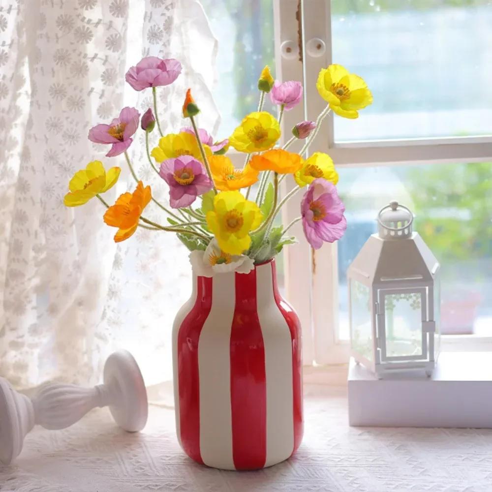 Nordic Ins Black and Red Striped Ceramic Vase Ornament Bedroom Dining Table Flower Arrangement Container Wedding Vase Decoration