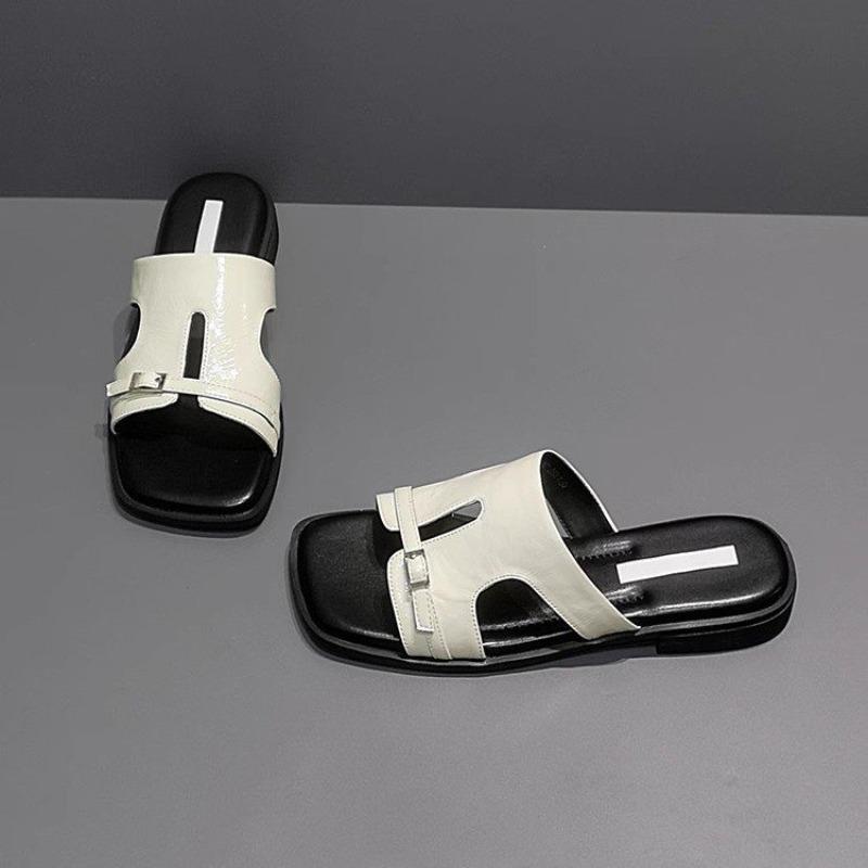 Fashion Women Square Toe Sandals Flats Slippers Summer Woman Shoes 2025 Trend Beach Flip Flops Casual Shoes Comfort Open Toe Slides Lady