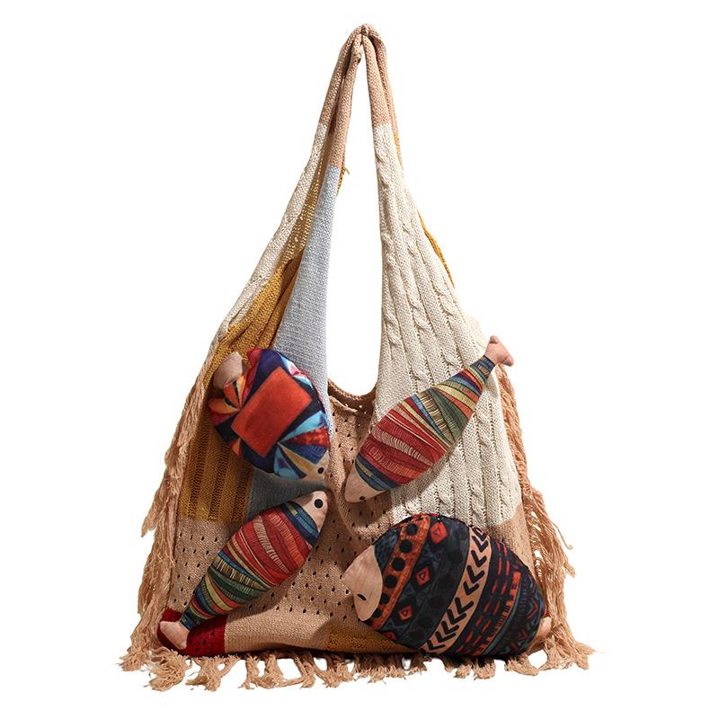 Fashion Fringe Knitted Bag - Unique Hollow Design - Small Fish-shaped Bag - Casual Vacation Style - Single Shoulder Bag