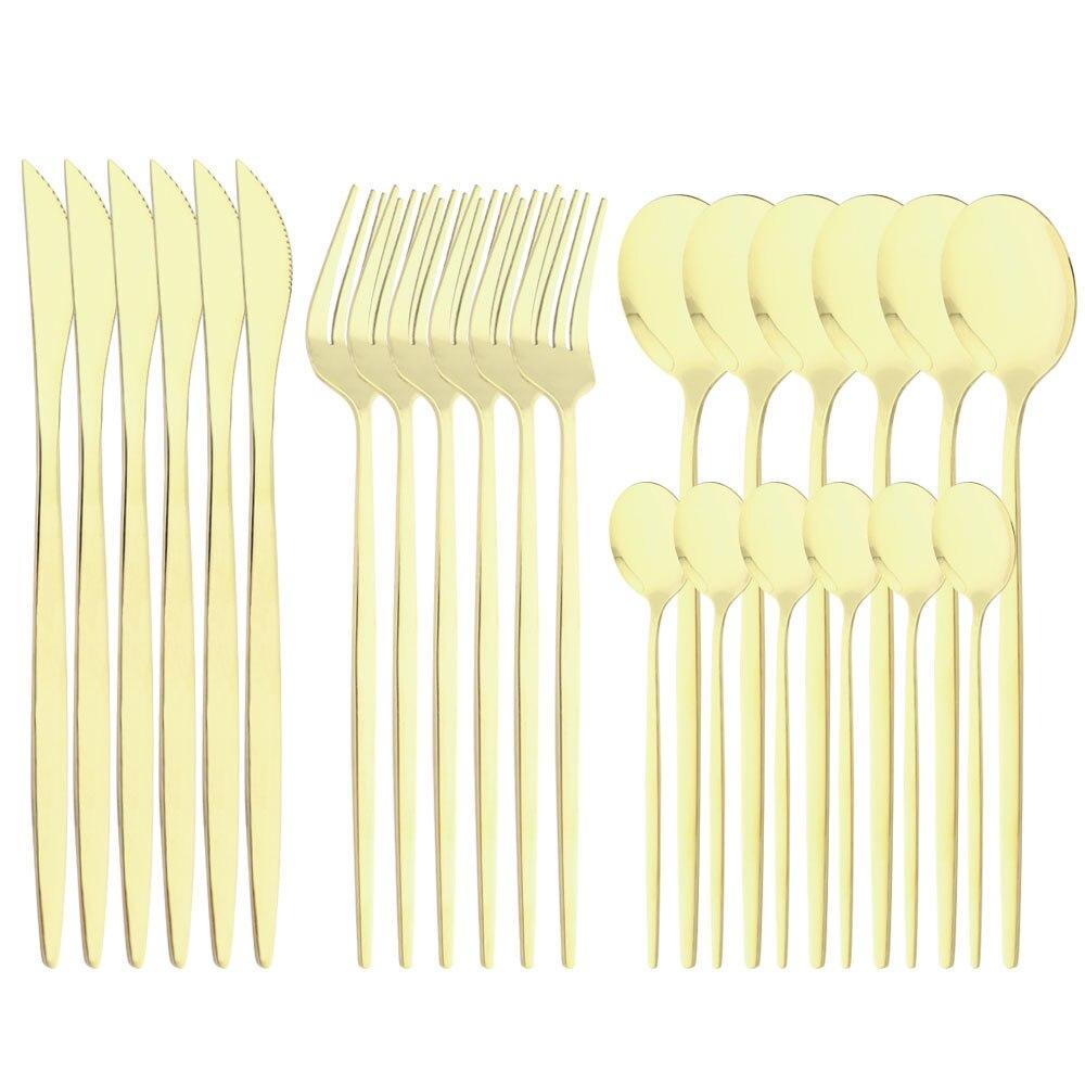 Purple Stainless Steel Cutlery Set 24pc For 6 Flatware Knife Fork Coffee Spoons Tableware Suit Household Kitchen Dinnerware Set