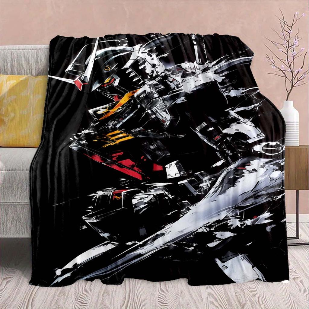 Gundam Anime Flannel Blanket - Soft Warm Perfect for Sofa, Bedding Camping Travel Office Home Decor -QJY
