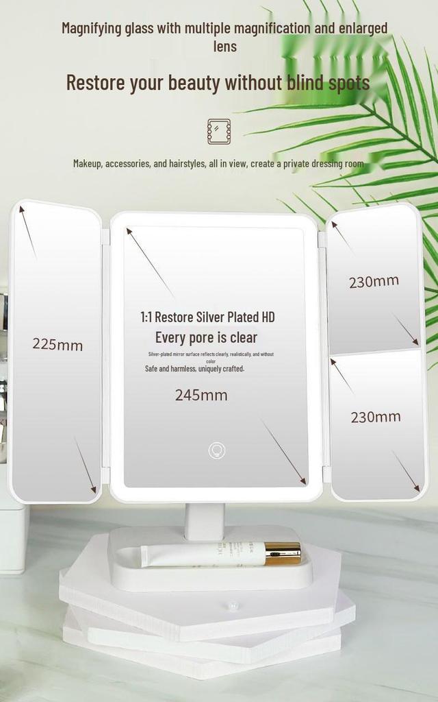 Multifunktionaler LED-Kosmetikspiegel mit Licht für Schlafzimmer oder Wohnheim, faltbares Design mit Aufbewahrung