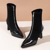 2026 Fall/Winter New Stretch Skinny Boots Black High Heeled Booties Pointed Toe Versatile Mid Heel