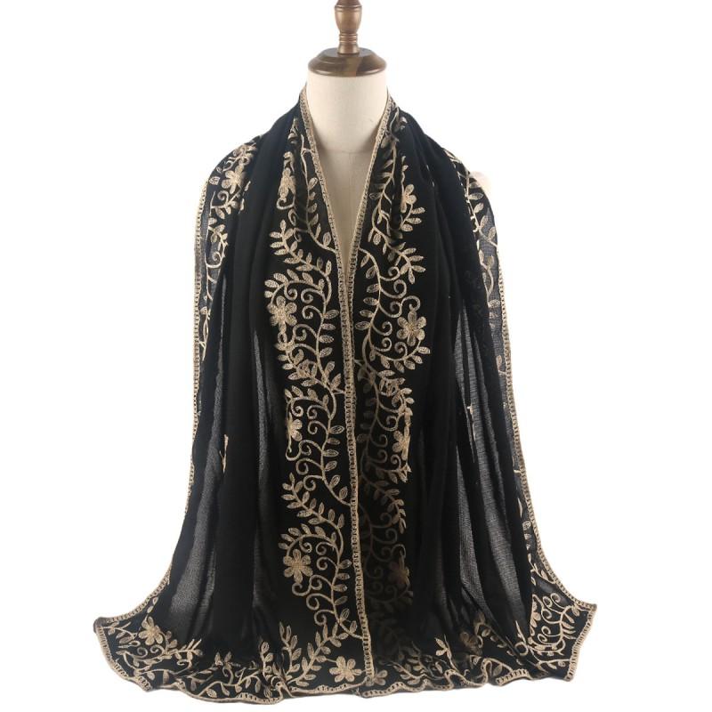 Black Embroidered Headscarf Wrap Shawl Women Indonesian Malay Style Modest Fashion Accessory