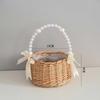 SKTMH Willow Flower Basket with Pearl Handle and Ribbon
