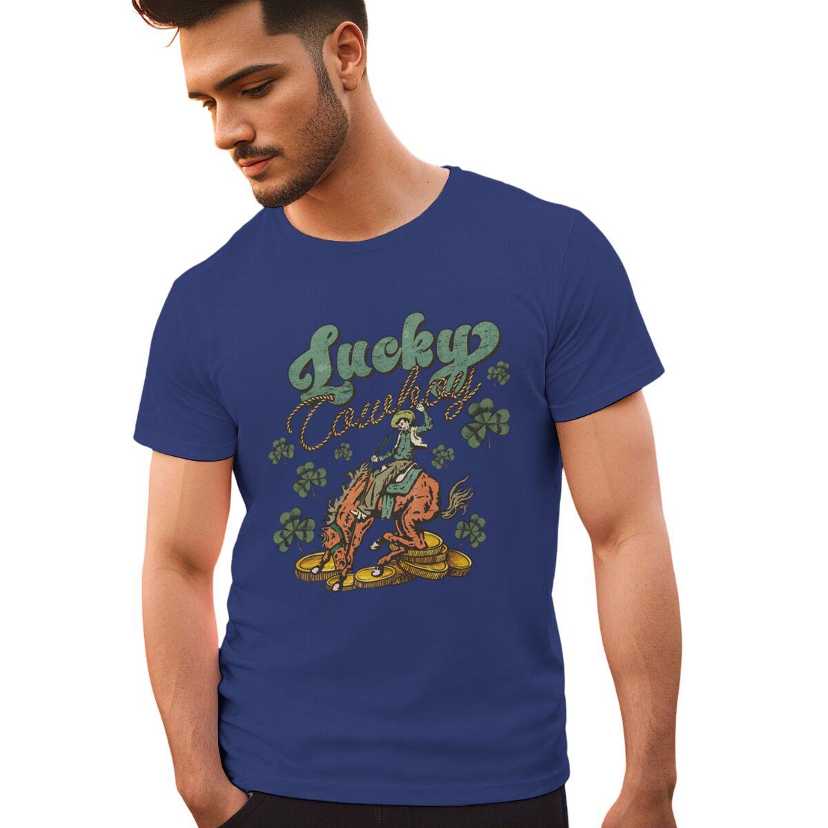 Lucky Cowboy Tshirt Western St Patrick Day Womens Unisexs Clothing St Patricks Cowboy Design Round Neck Short Sleeve Tee S