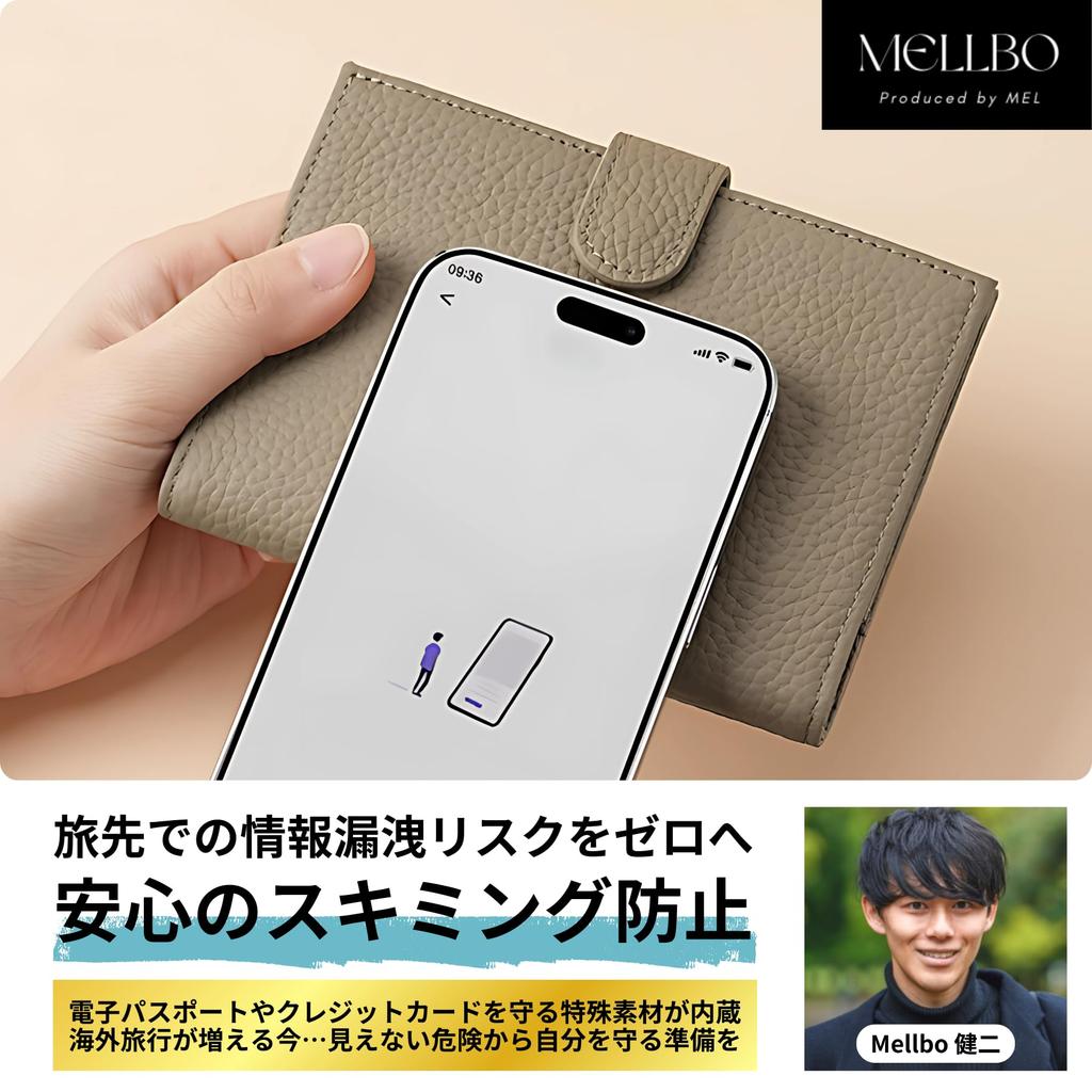 Passport Case for International Skimming 9 SIM Card Floating Cowhide X Navy [Mellbo] Travel, Prevention, Pockets, All-Purpose Storage, Slot, Bifold,