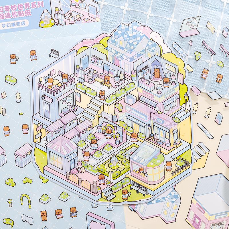 3sheets/bag Cute Cartoon 3D Landscape Stickers For Scrap Books Hand Account Art Handbooks Phone Cases Plans Notebook Decoration