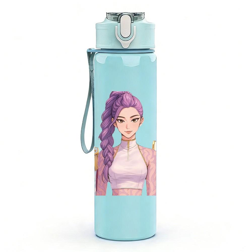 1PC Three Pretty Girls Character Cartoon Print 750ml Color Plastic Sports Water Bottle Leakproof Flip Straw Lid Suitable for Sports Office Home Use