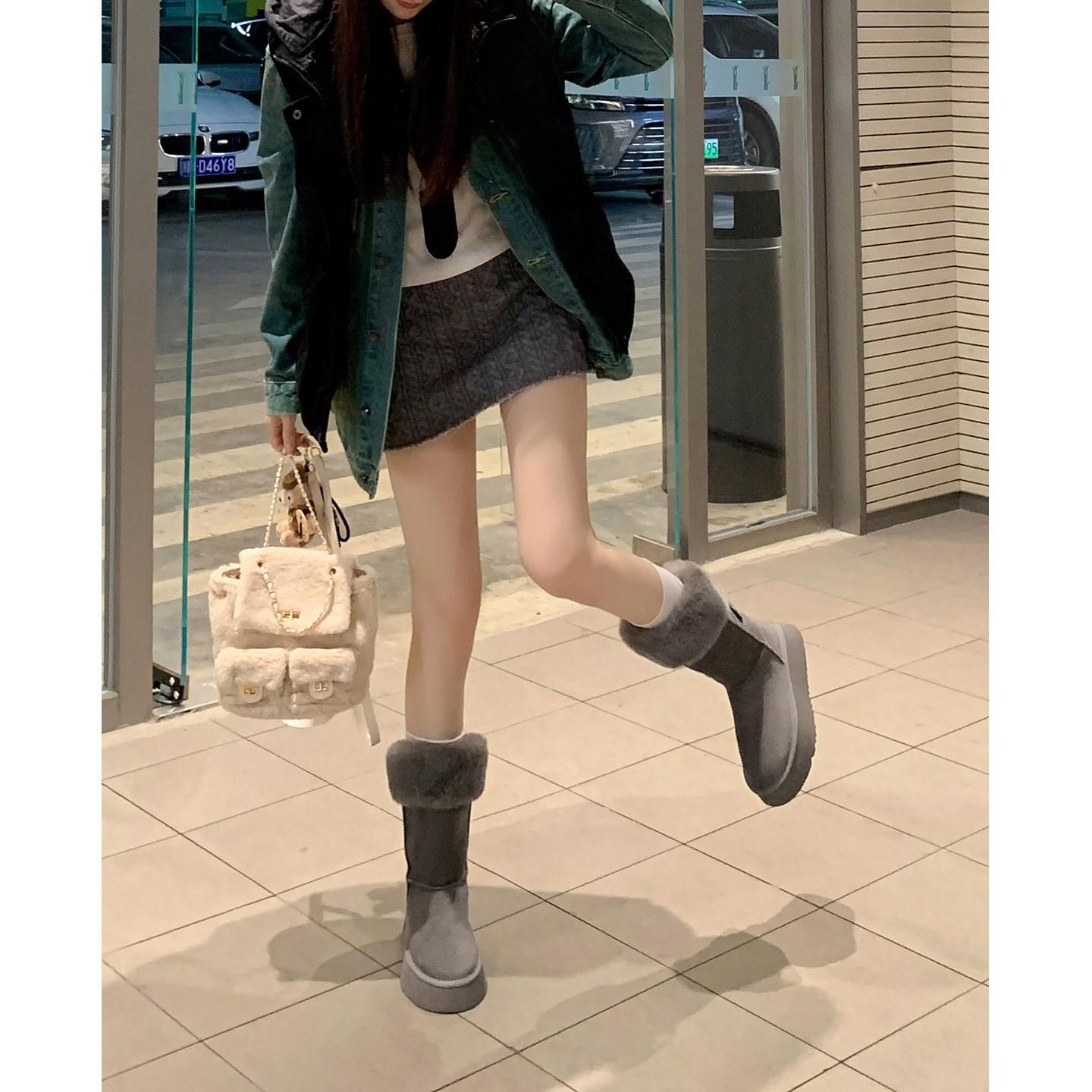 

Women s fashion lightweight height-enhancing soft sole winter warm fur one snow boots padded mid-calf lined non-slip casual sports cotton boots 40