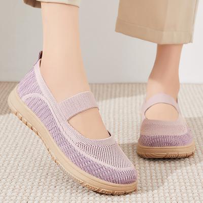 Zapatos de Mujer con Suela Suave Cómodos Verano Transpirables Slip-On Zapatos de Tela del Viejo Pekín Casual Versátil Zapatos para Mamá Ligeros Planos para Caminar