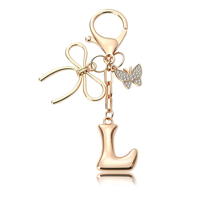Chaveiro Fashion Borboleta Letra A-Z Feminino Menina Brilhante Fofo Mochila Chave de Carro Acessórios Cordão Pingente de Metal com Letra Presente