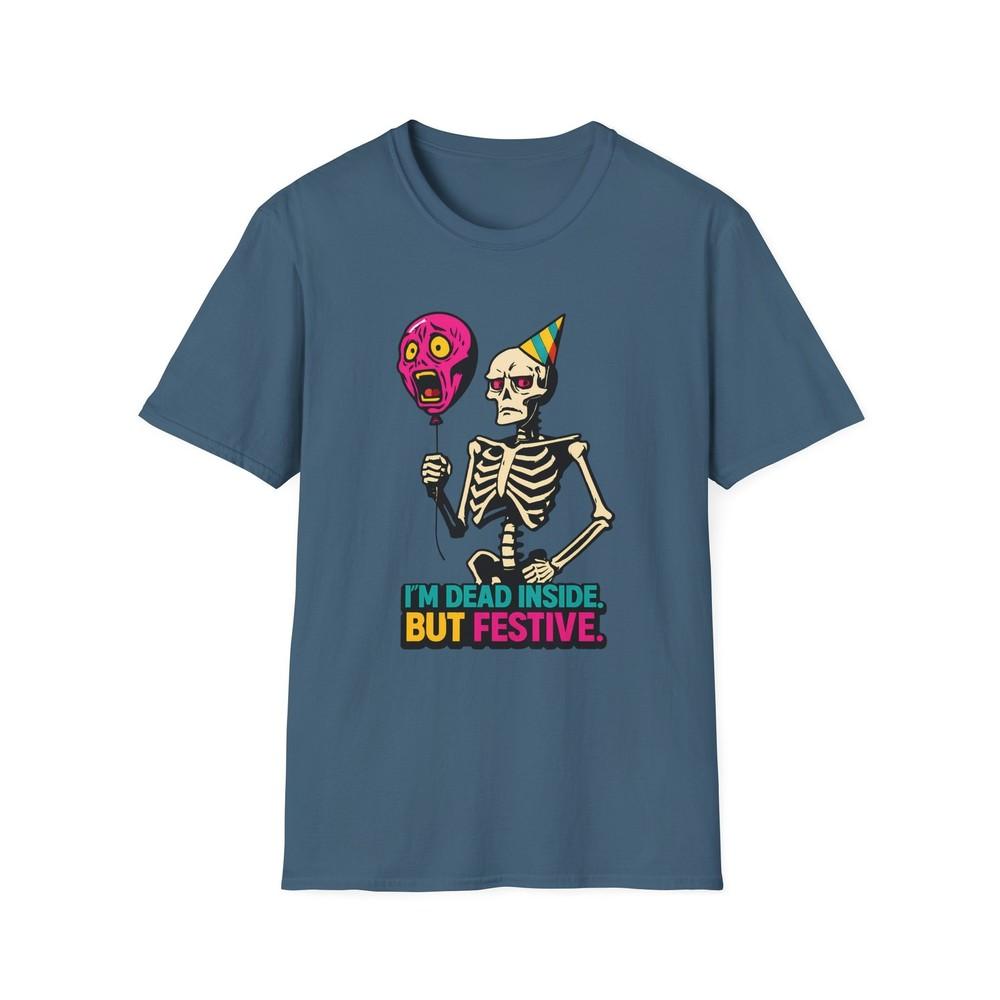 

Unisex Softstyle T-Shirt Skeleton Party Hat Balloon Halloween Humor Fall 4XL