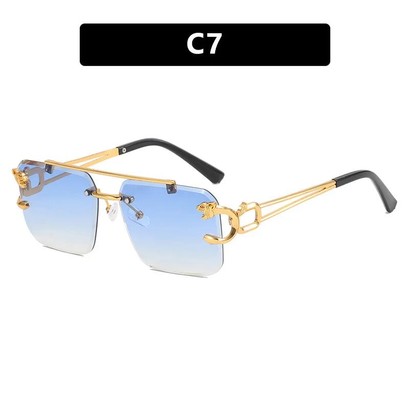 New Double Beam Square Sunglasses Leopard Frameless Cut Edge Sunglasses Women Vintage Trend Brand Design Men Shades Eyewear