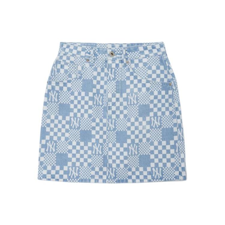New MLB New York Yankees Denim Short Skirts Women's Light Blue 3FDSM0223-50BLL