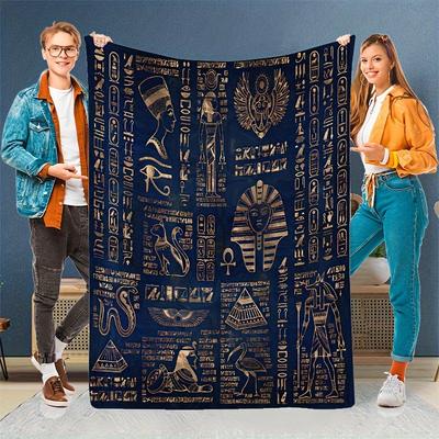 Ancient Egyptian Mysterious Symbols Digital-printed Polyester Velvet Flannel Cover Blanket Fleece Soft Cover Blankets for Beds