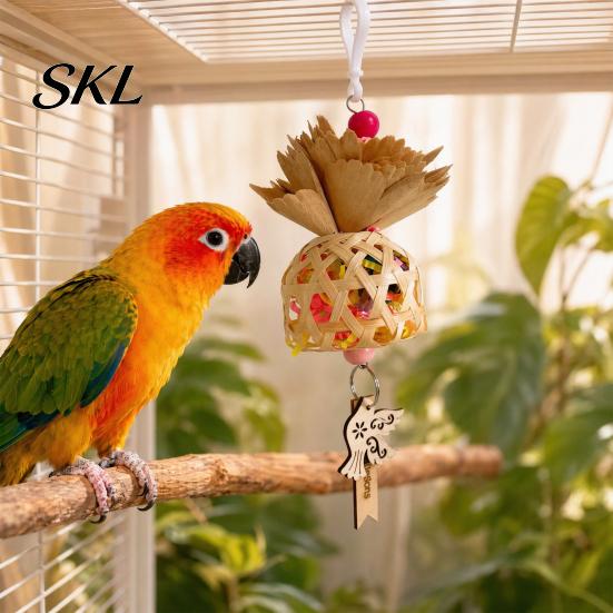 Parrot Playtime Toy Shredder Ball Toy, Bamboo Bird Foraging with Paper Enrichment Strips, Shredding for Parakeet Conure Cockatiel Lovebird Natural