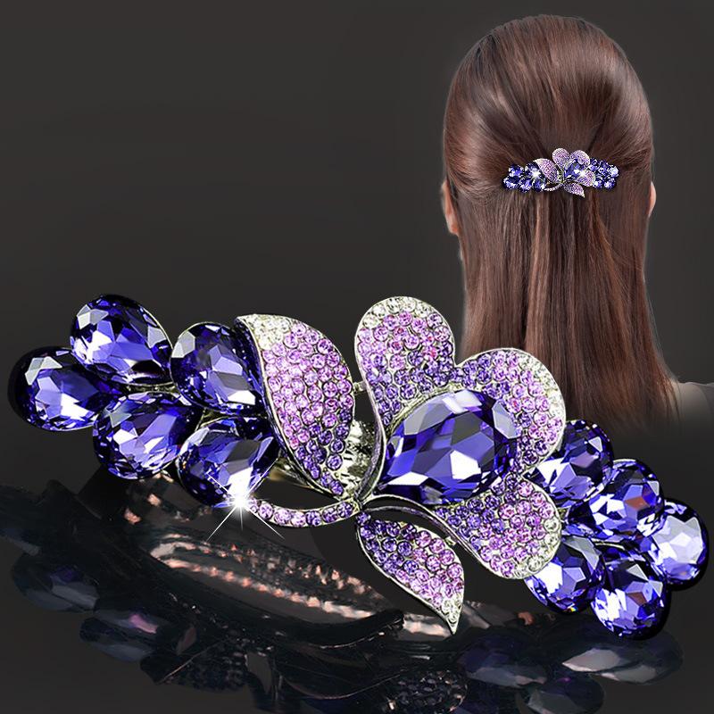 Clip de Primavera de Circonita Blanca Flor de Pedrería Brillante Clip Superior Clip Horizontal Elegante Adorno para el Cabello de Moda para Madres