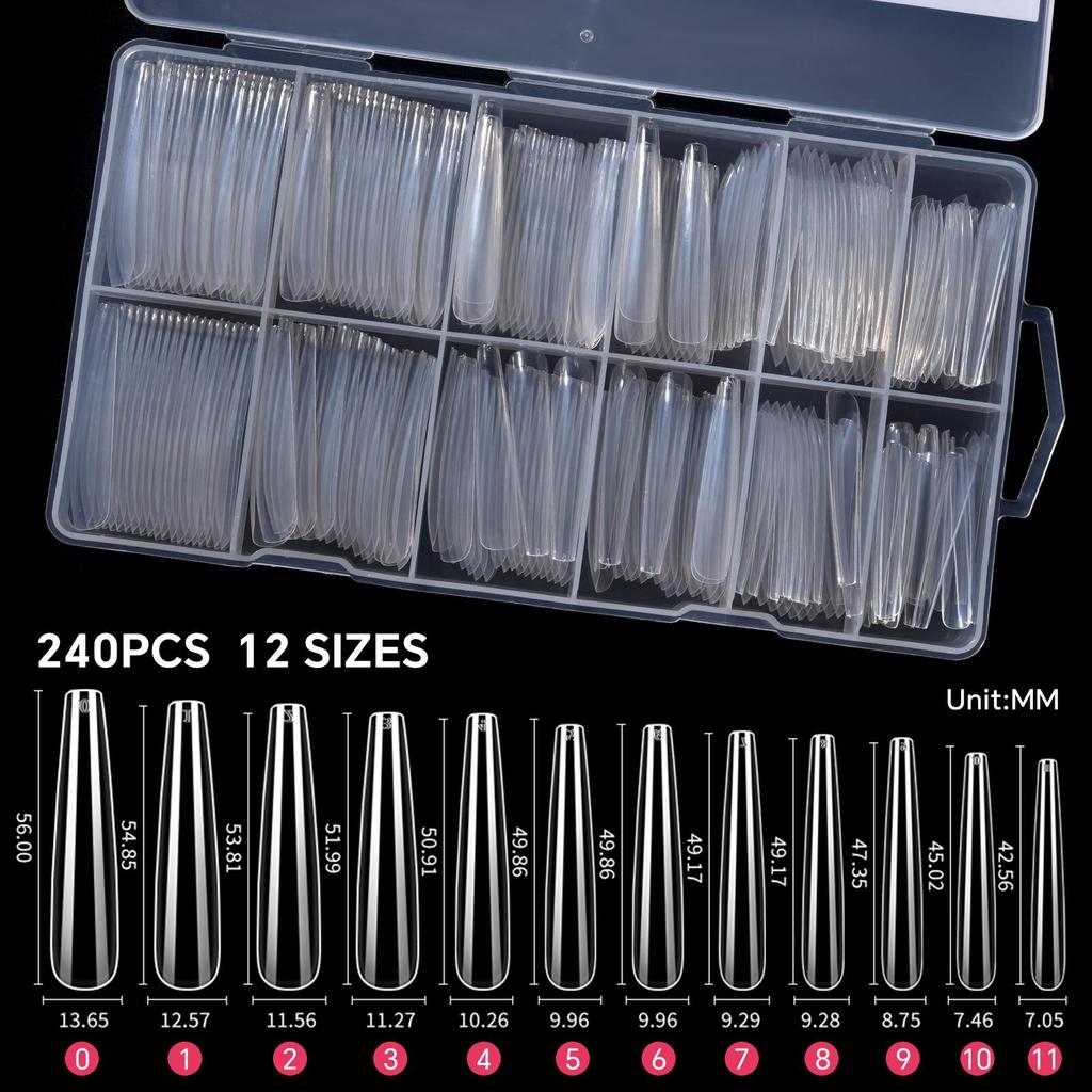240PCS/Box False Nail Tips Square Straight Extra Long Half Cover Nails Clear/Natural Acrylic Fake Nails Extension Manicure Salon