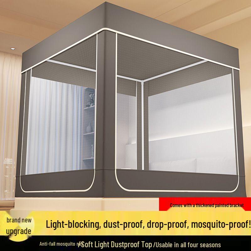 Anti-Fall Mosquito Net and Dustproof Blackout Bed Canopy for Children, Sit-On Style for Single/Double Beds