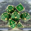7 Pcs Green Yellow Dragon Metal Dice Solid Metal Polyhedral Dice Set Suitable for Role-Playing RPG  Board Game Card Game