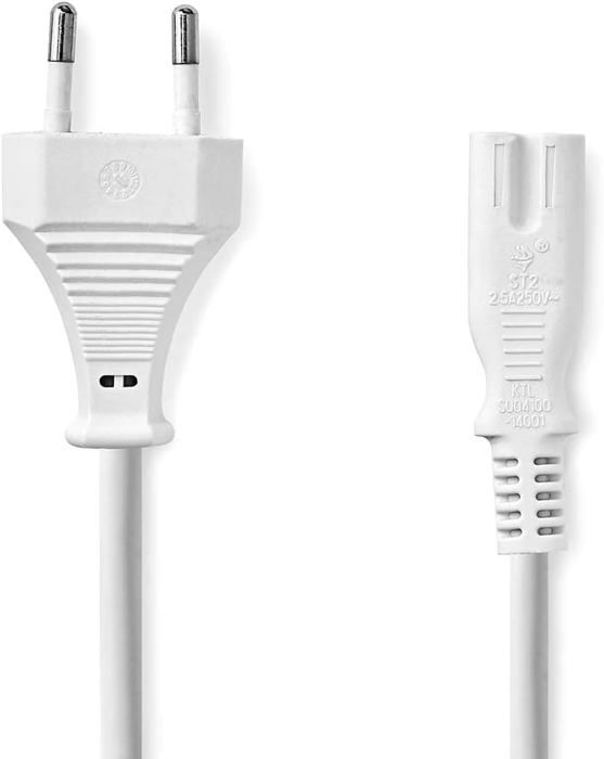 Courant Câble secteur [ connecteur Euro mâle - connecteur femelle C7] blanc