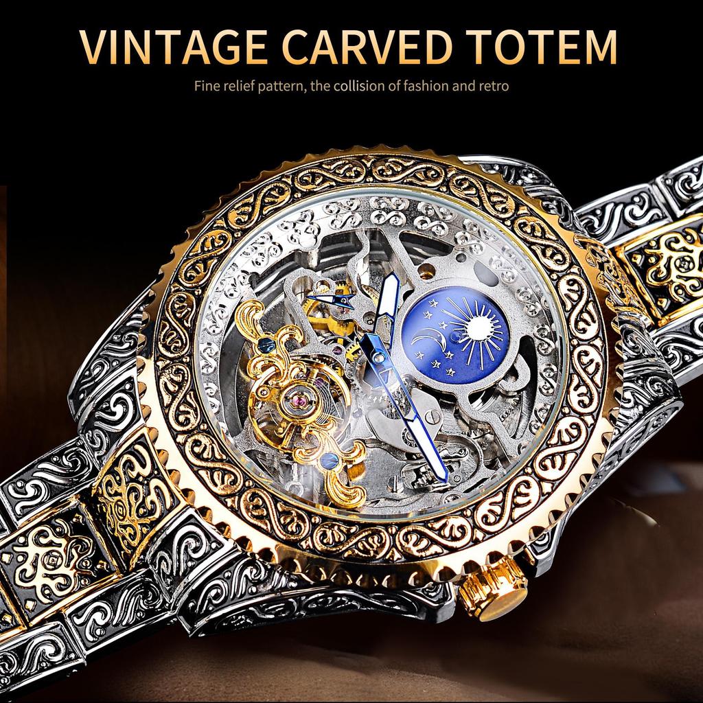 Transparente Modeuhren Leuchtendes Royal Design Gold Luxus Männer Mechanische Skelett-Armbanduhr Automatische Mechanische Armbanduhren