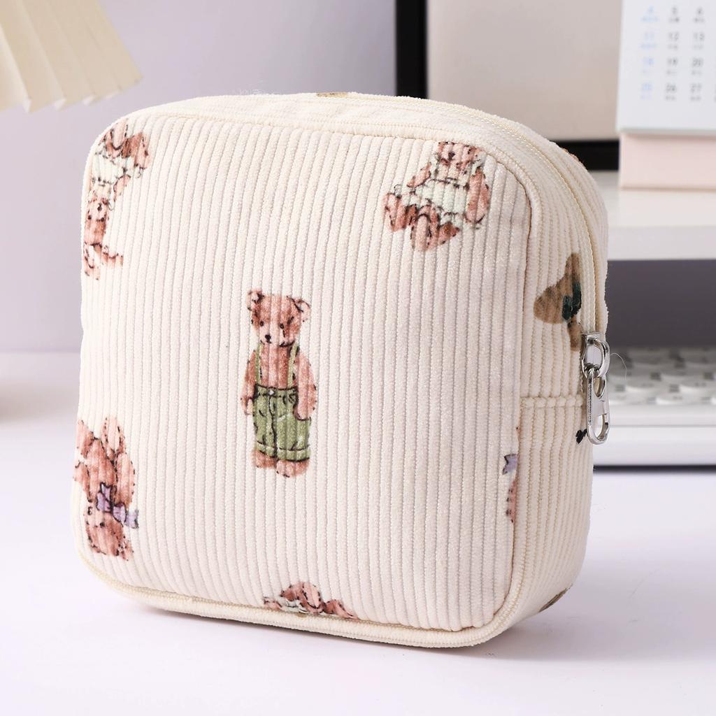Small Makeup Bag for Purse Corduroy Cosmetic Bag for Women with Slip-in Pockets Travel Purse Essentials Lipstick Bag