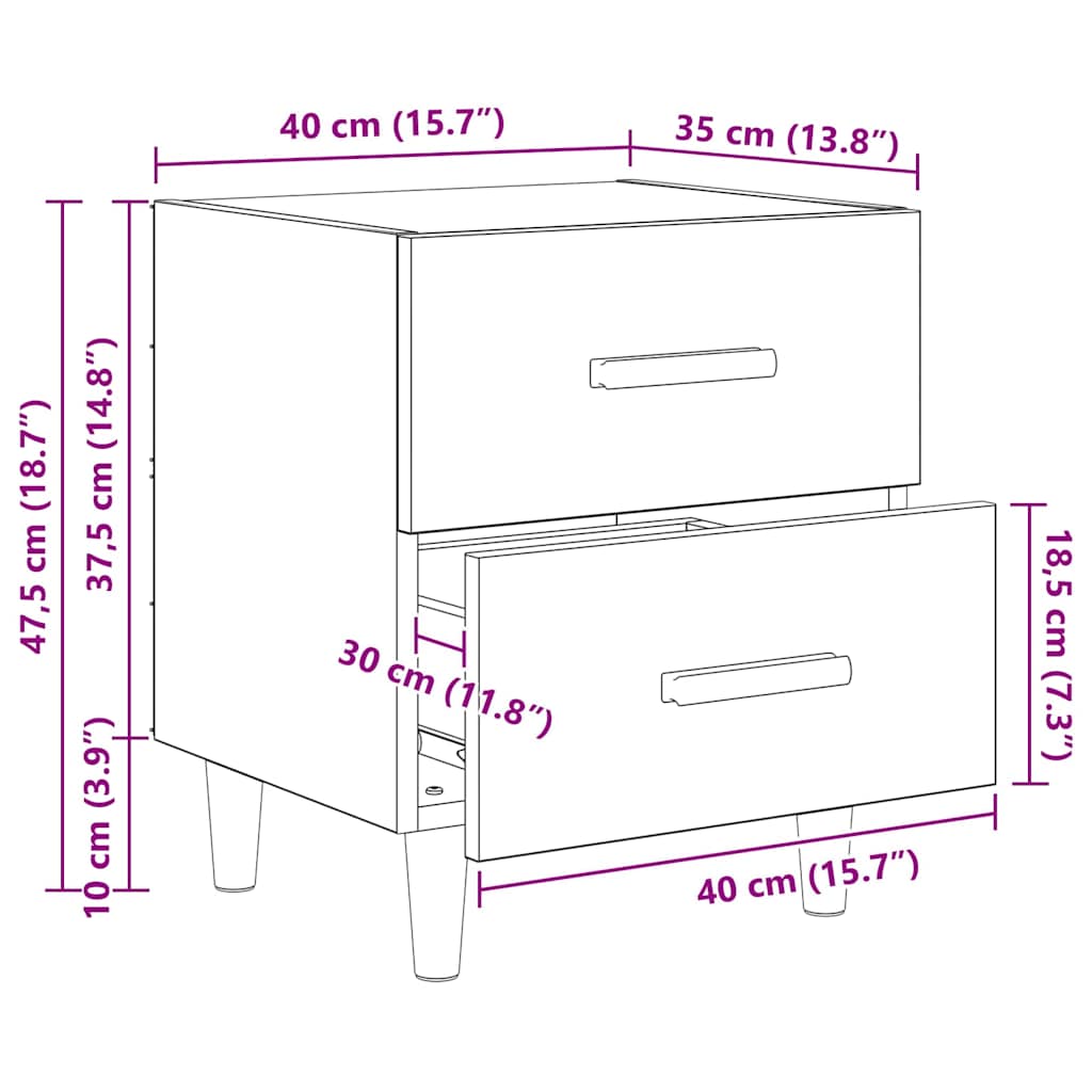 Nightstand Black Oak Effect 40 x 35 x 47.5 cm