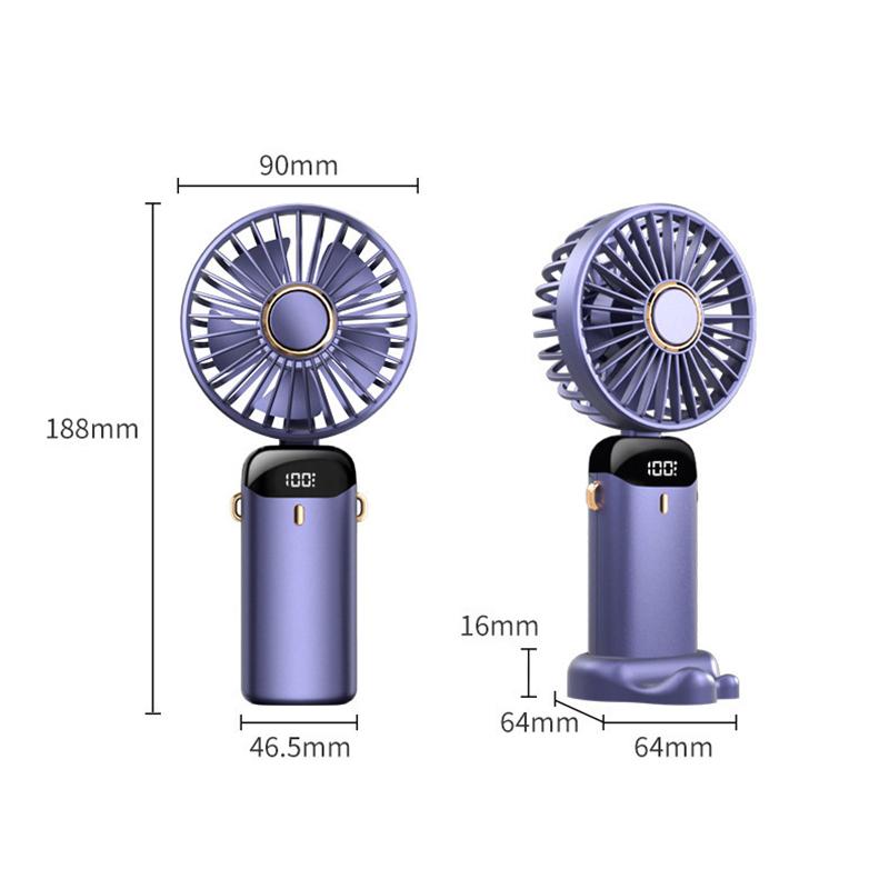 Usb El Tipi Mini Fan Katlanabilir Taşınabilir Boyundan Askılı Fanlar 5 Hızlı Usb Şarj Edilebilir Fan Telefon Standı ve Ekran ile