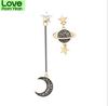 New Arrival Korean Earings Modish Star Moon Fashionable Jewelry Asymmetric Black Long Ear Studs Drop Pendientes Tassel Nuptial Bridal Earings