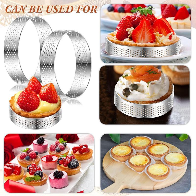 LMETJMA 12 Stück Runde Tarte-Ringe Perforierte Back-Tarte-Ringe Edelstahl Antihaft-Kuchen-Mousse-Ringe Dessertringe JT351