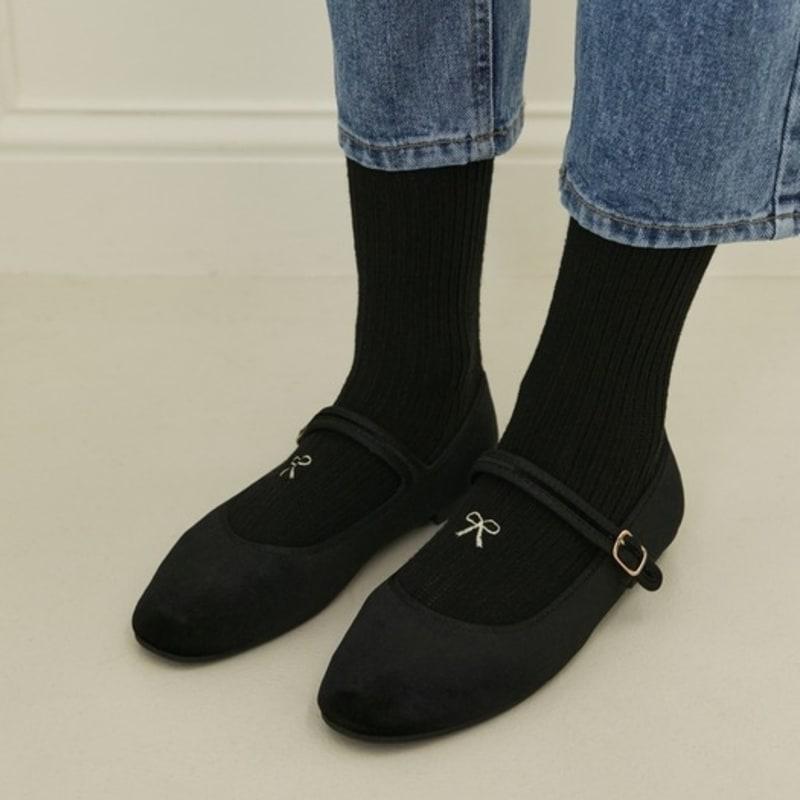 SOCKS APPEAL RIBBON GIRL Short Embroidery Black