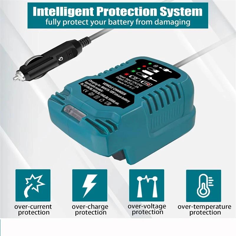 Portable Vehicle Charger for Makita 18V Li-ion Battery, Replacement Compact DC 12V/24V Car Charger With LED Indicator for Makita
