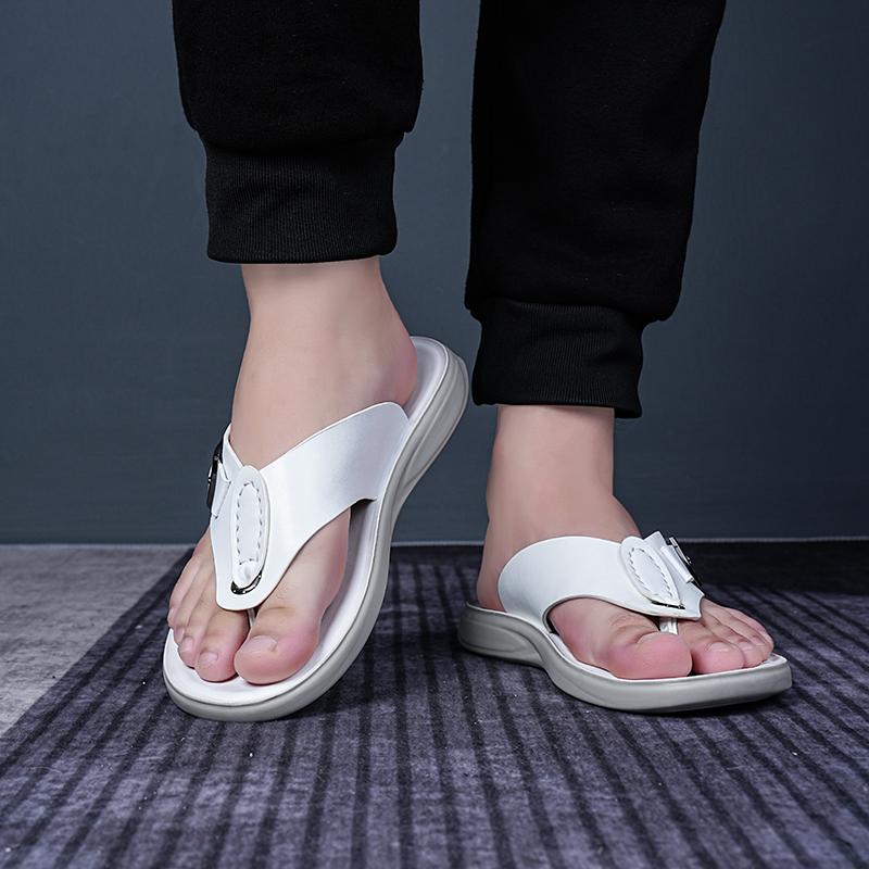 Men Black Slippers Simple Flats Flip Flops Summer Brown White Open Toe Sandals Outdoor Beach Shoes Plus Size 46 47 48