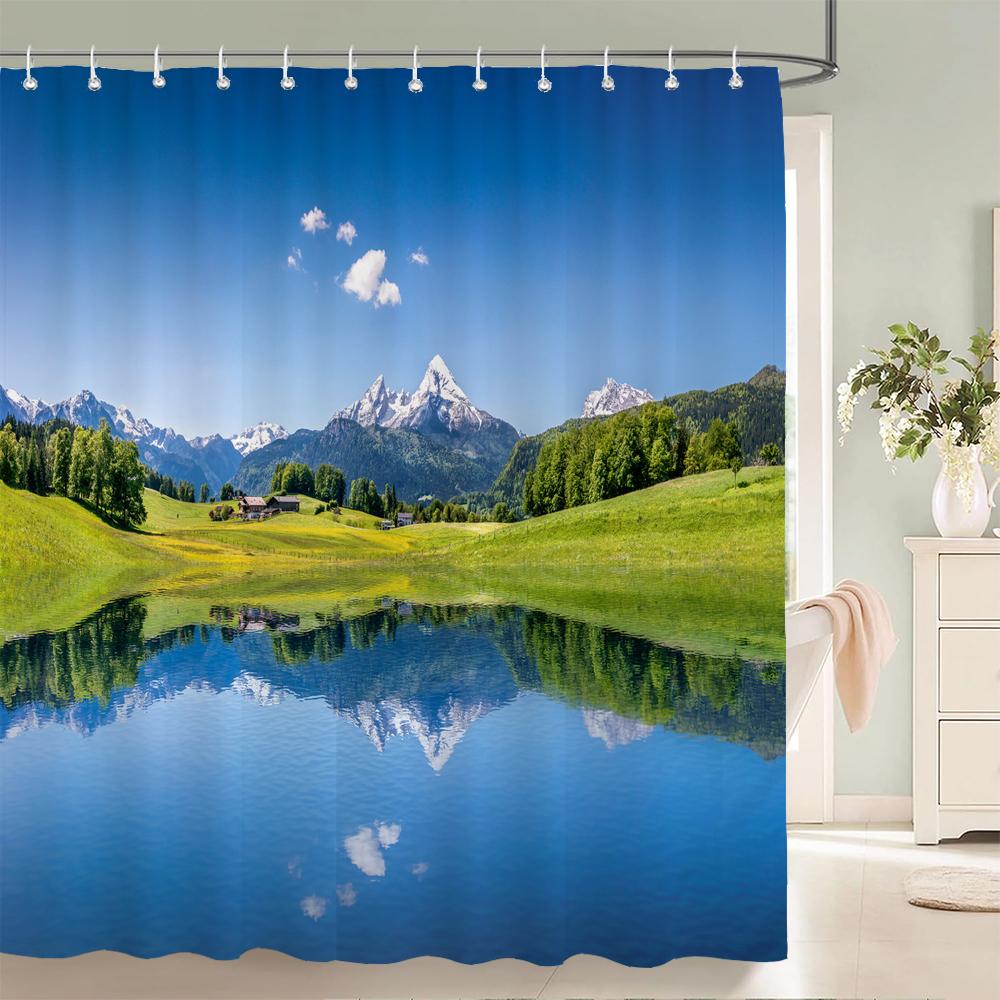 3D Printed Natural Mountains Forest Landscape Shower Curtain Polyester Fabric Waterproof Bathroom Curtains With Hooks 180*180