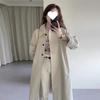 Damen Petites Beiger Mittellanger Trenchcoat: Britischer & Japanischer Stil, Frühling/Herbst, Lockerer Schnitt, Lässig