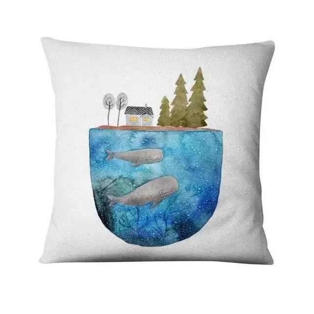 Nordic Ocean Cushion Decoration Pillow Cartoon Whale Print Pillowcase Home Decoration Sofa Pillow Home Pillow Decoration