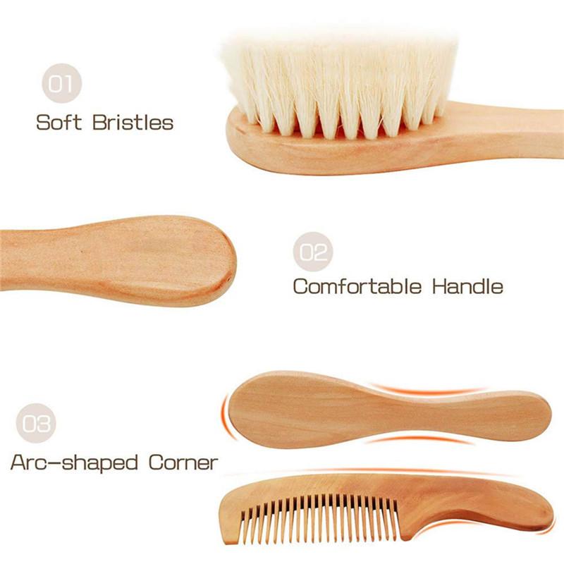 2Pcs/Set Beech Comb, Wool Brush, Flat Comb, Portable Baby Shampoo Brush, Wool Soft Brush, Hair Comb Set