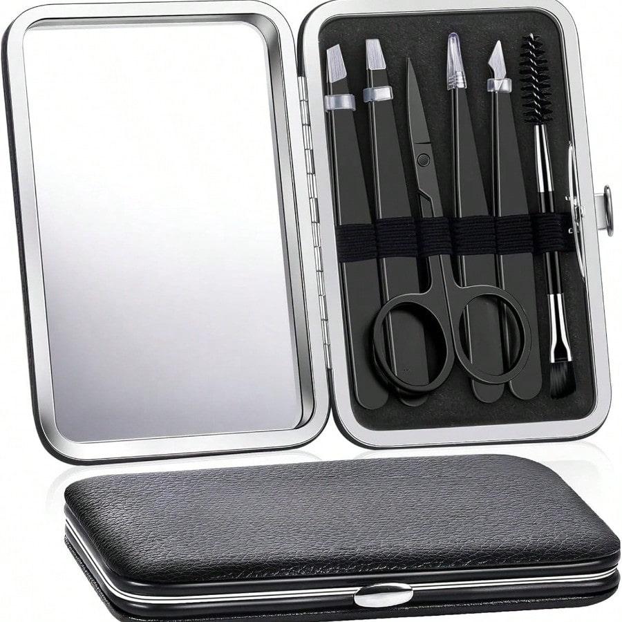 Ensemble de 6 pinces à sourcils, outils de beauté, pinces pour faux cils, taille-sourcils, peigne à sourcils noir