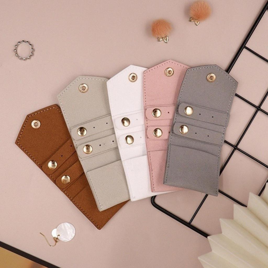 Cute Mini Jewelry Storage Bags Microfiber Leather Gifts Earring Ring Organizer Snap Button Necklace Packaging Pouch