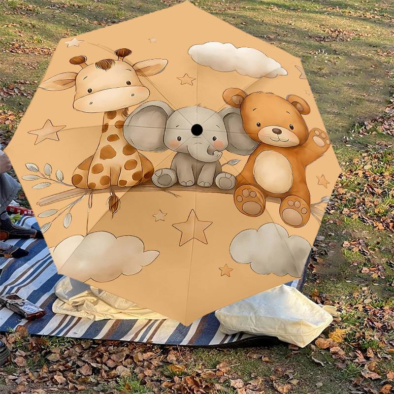 1PC Giraffe Elephant Umbrella-8-Rib Reinforced Portable Folding Travel Suitable for All Seasons Outdoor Daily Use-J379