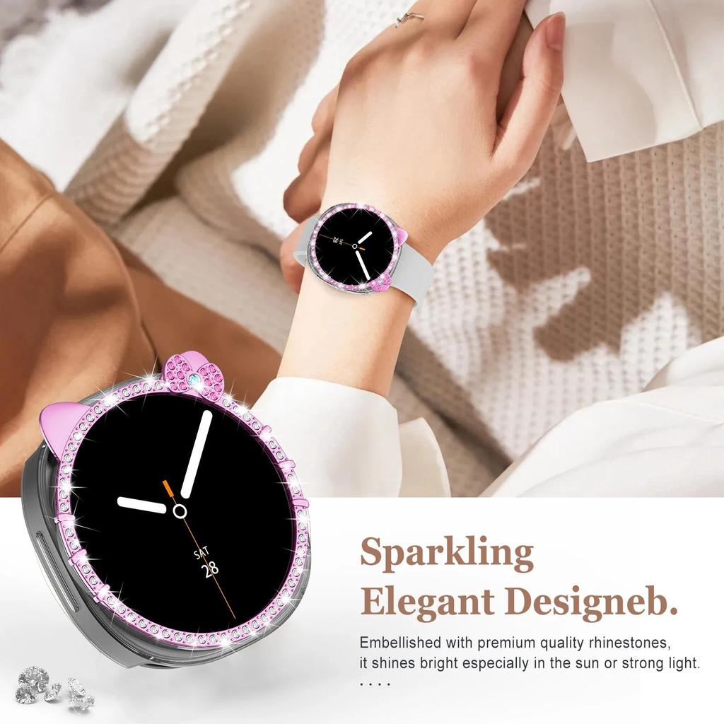 PC Case for Samsung Galaxy Watch 8 40mm 44mm Cute KITTY CAT Diamond Protector Watches Accessories for Woman Samsung Watch8 Cover